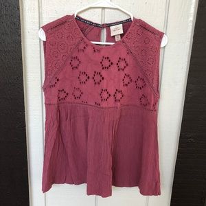 Knox Rose XS Blouse Top Dusty Rose Crochet Lace